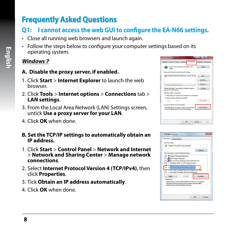 Frequently asked questions, English | Asus EA-N66 User Manual | Page 8 / 35