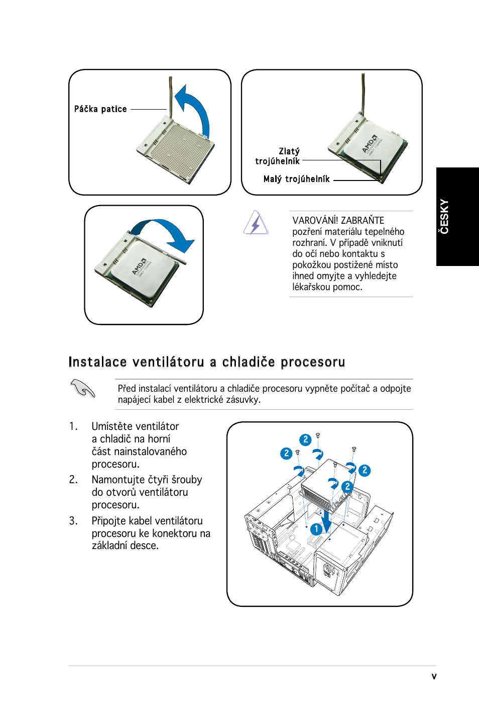 Instalace ventilátoru a chladiče procesoru | Asus T3-M2NC51PV User Manual | Page 61 / 80
