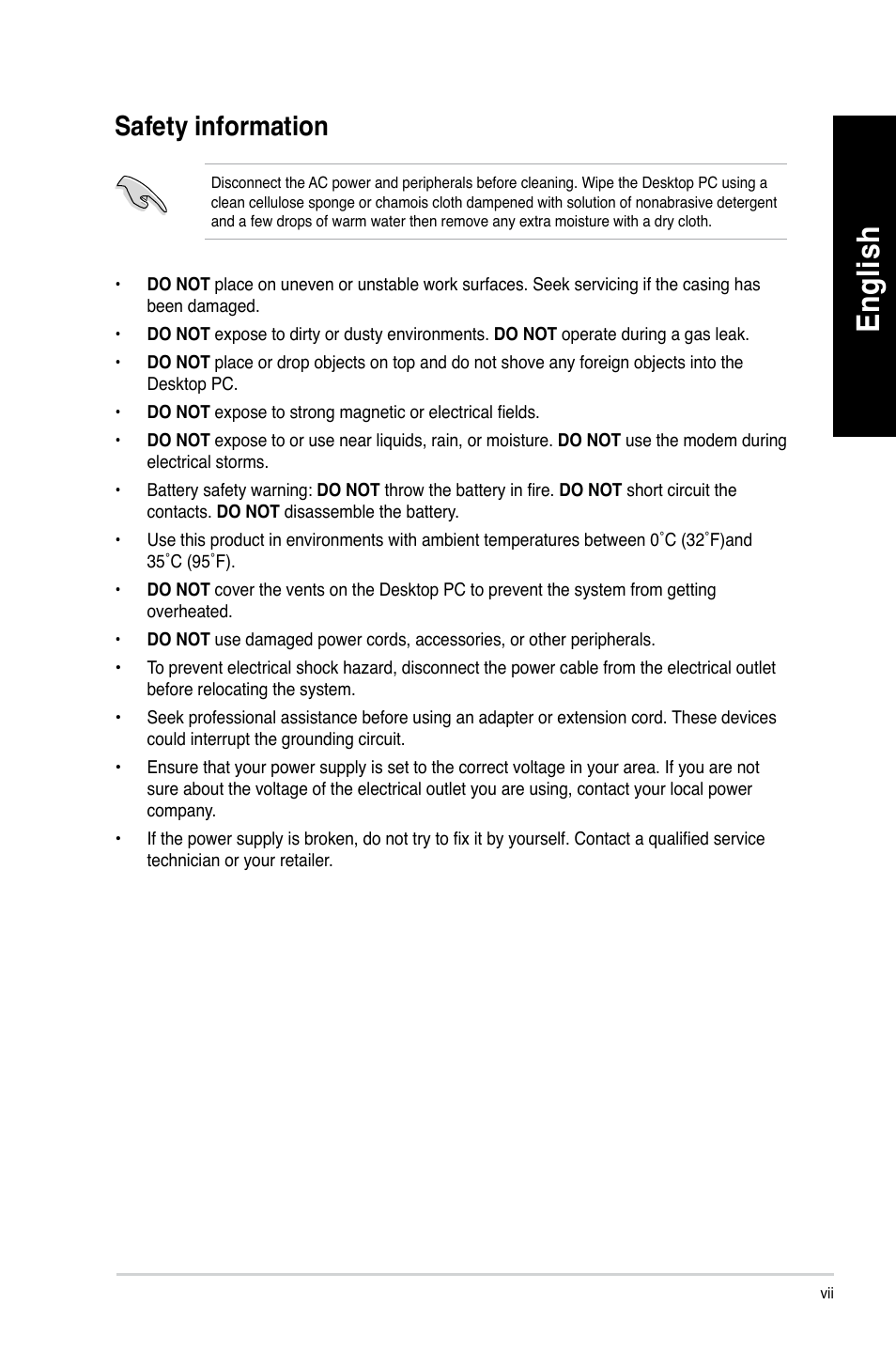 Safety information, En glis h en gl is h en glis h en gl is h | Asus CM1630 User Manual | Page 7 / 246