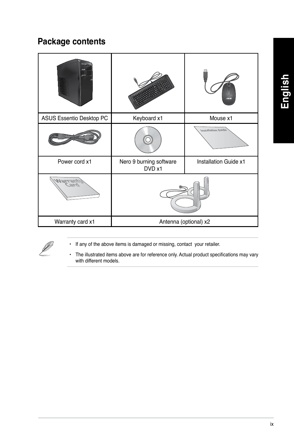 Package contents, En glis h en gl is h en glis h en gl is h | Asus CM1630 User Manual | Page 9 / 246