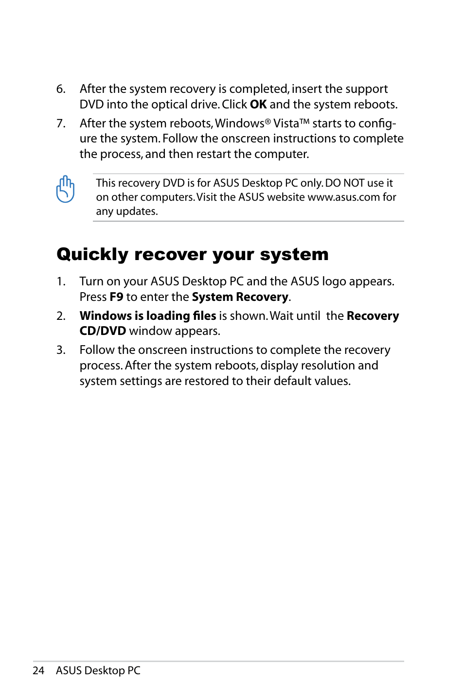 Quickly recover your system | Asus CS5121 User Manual | Page 24 / 26