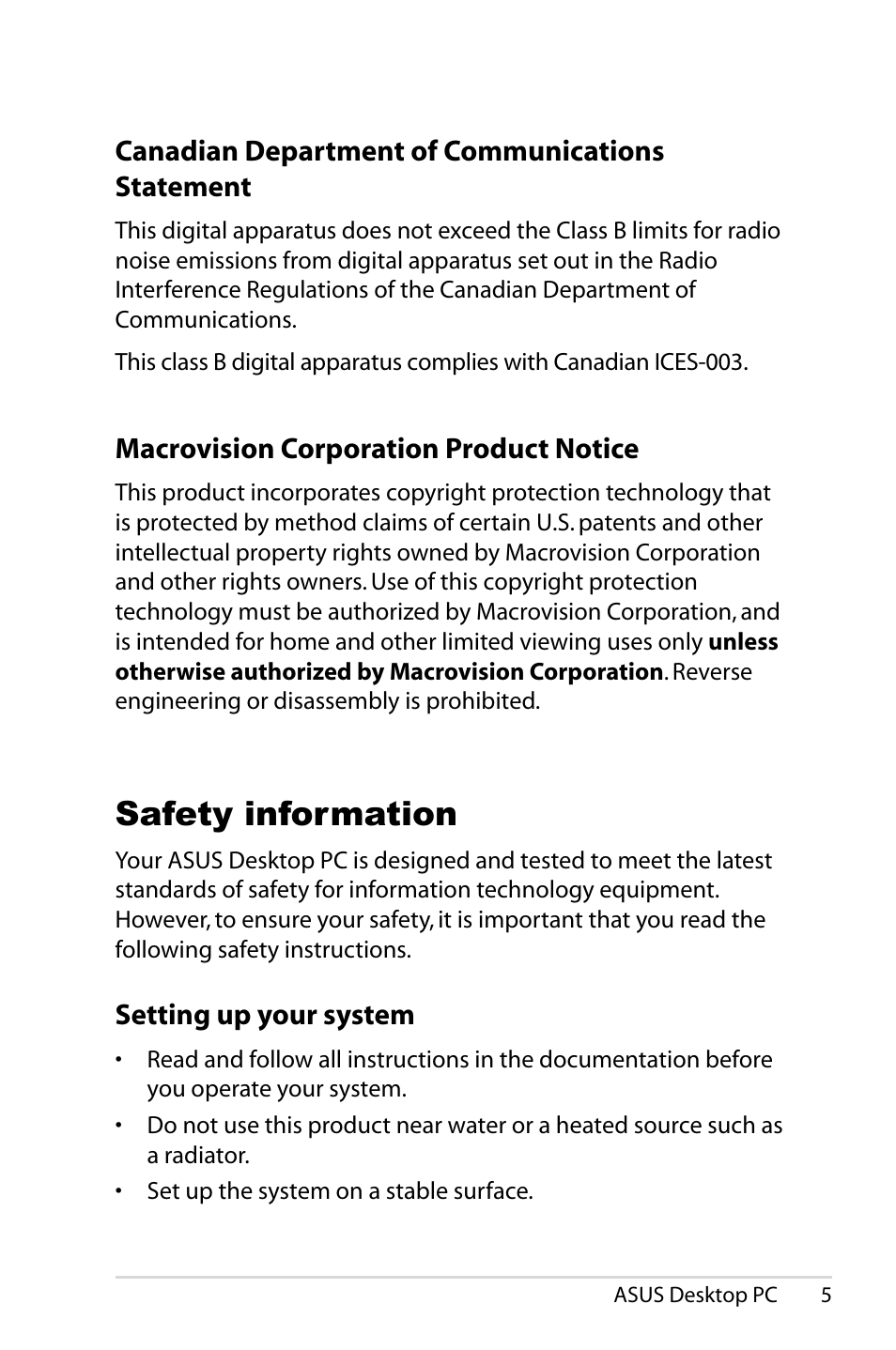 Safety information | Asus CS5121 User Manual | Page 5 / 26