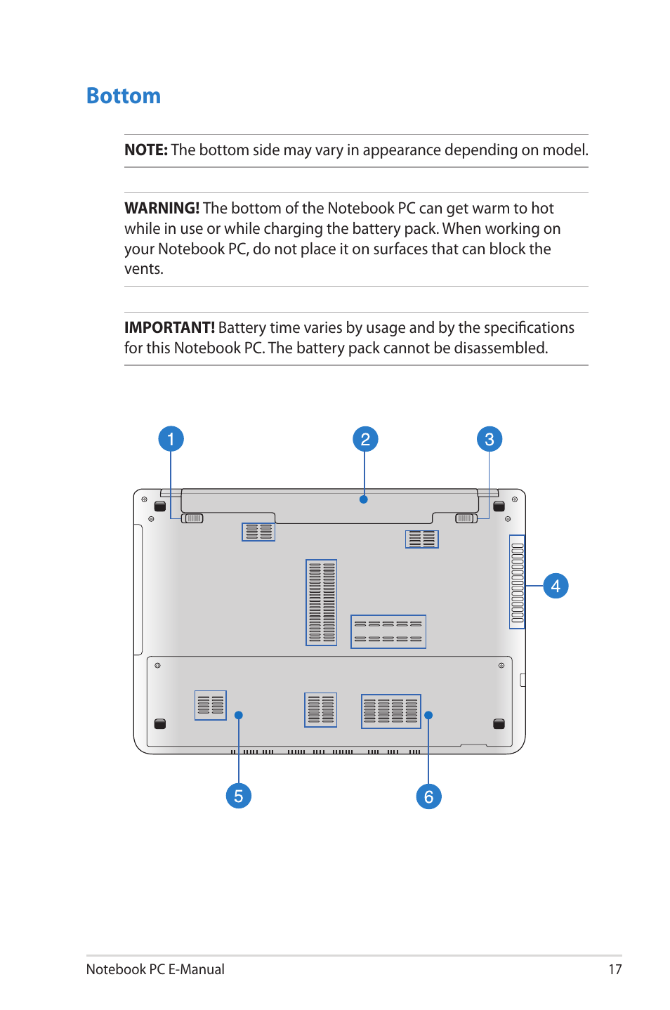 Bottom | Asus V550CM User Manual | Page 17 / 122