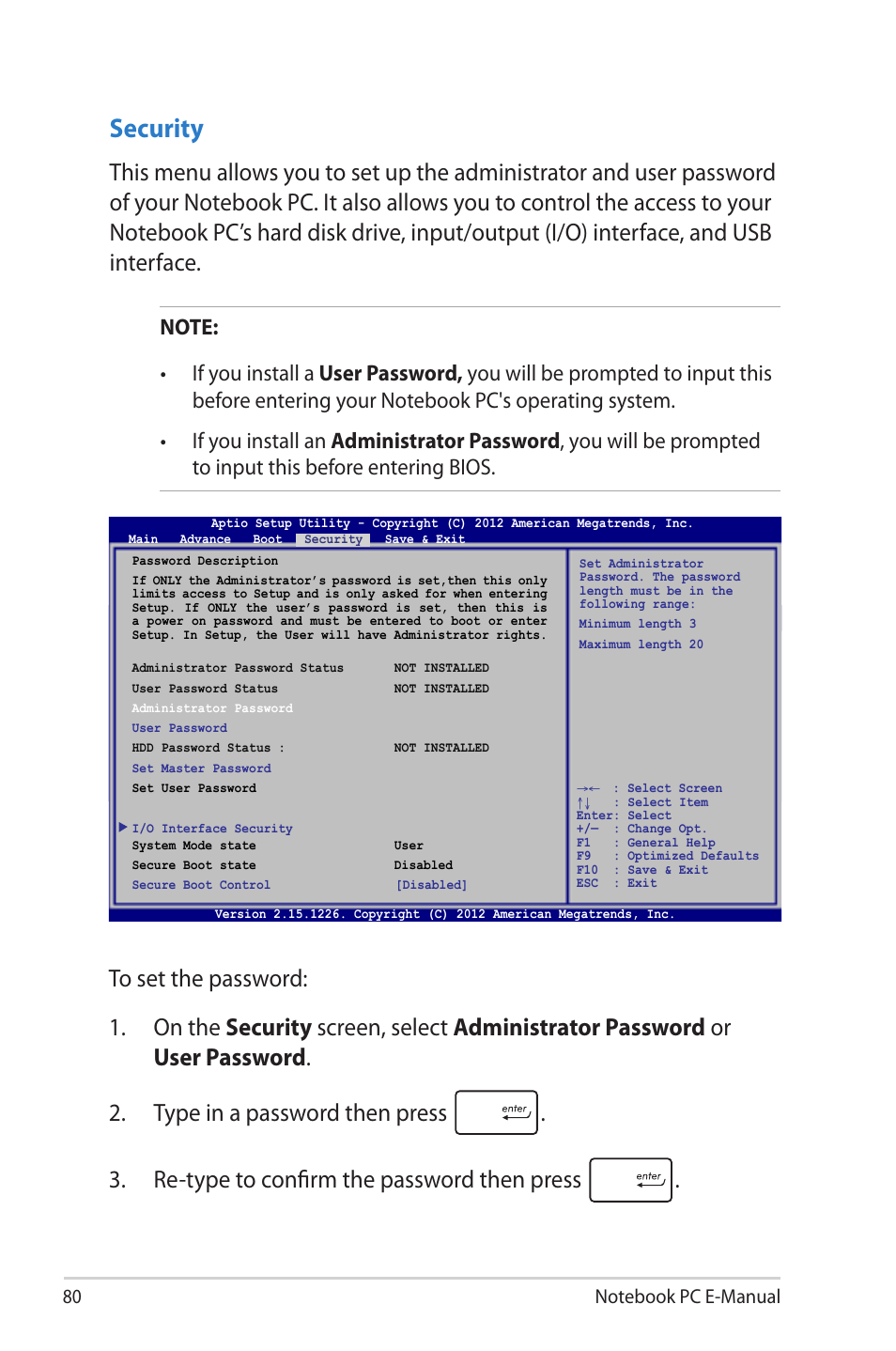 Security | Asus V550CM User Manual | Page 80 / 122