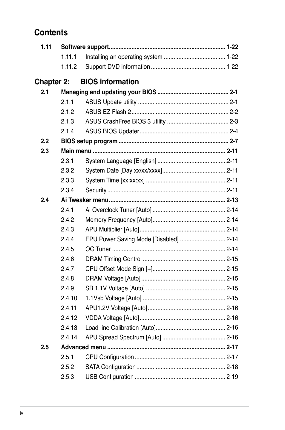 Asus F1A55-M LE User Manual | Page 4 / 64