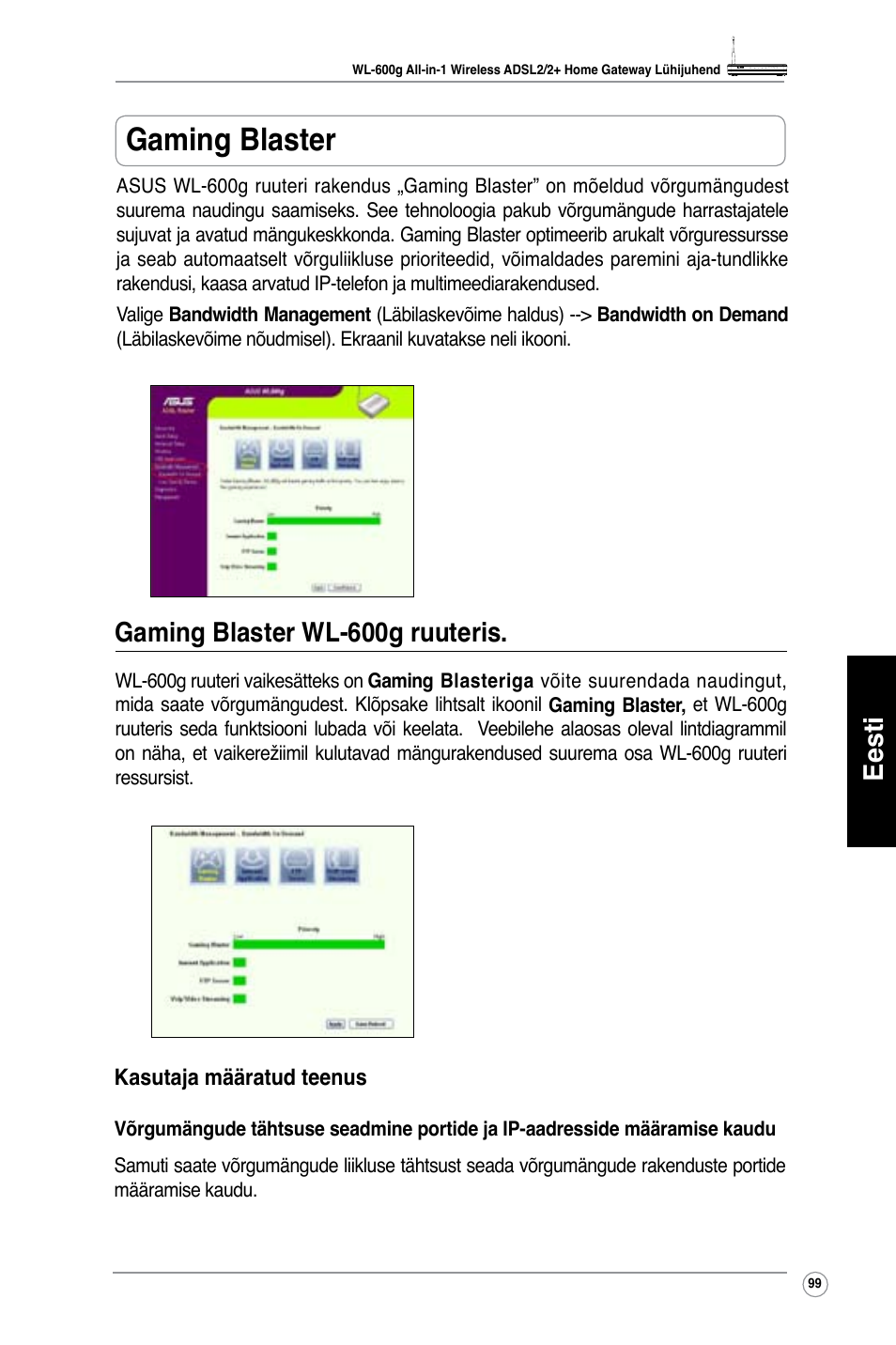 Gaming blaster, Eesti, Gaming blaster wl-600g ruuteris | Asus WL-600g User Manual | Page 100 / 417