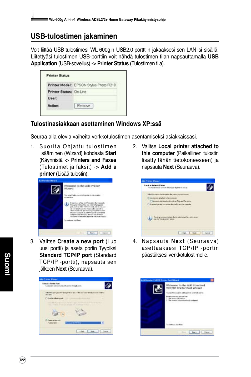 Suomi usb-tulostimen jakaminen | Asus WL-600g User Manual | Page 123 / 417