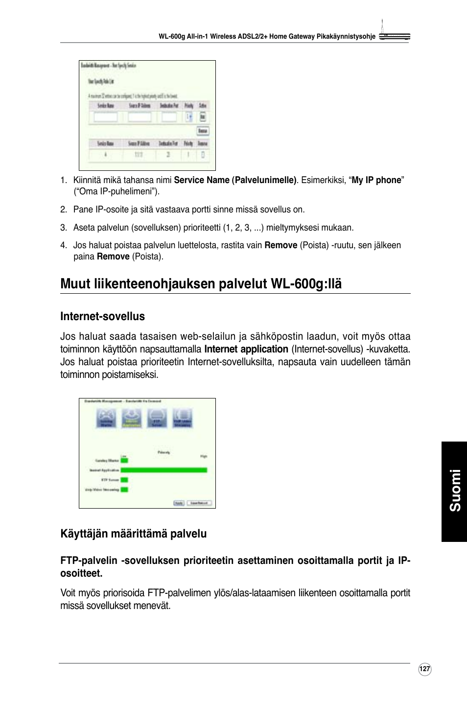 Suomi, Muut liikenteenohjauksen palvelut wl-600g:llä | Asus WL-600g User Manual | Page 128 / 417