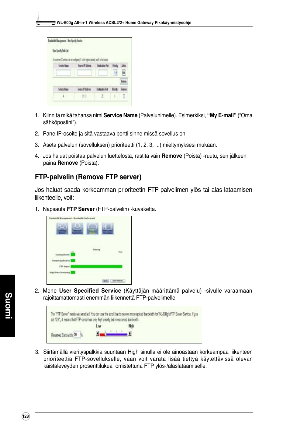 Suomi, Ftp-palvelin (remove ftp server) | Asus WL-600g User Manual | Page 129 / 417