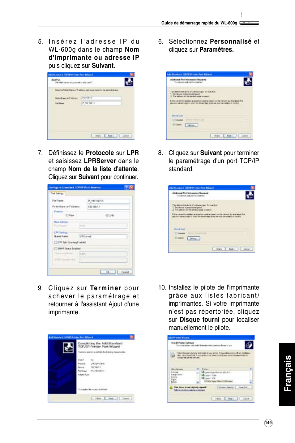 Français | Asus WL-600g User Manual | Page 150 / 417