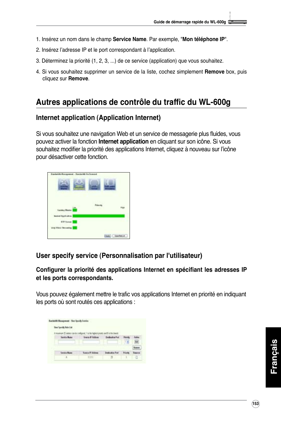 Français | Asus WL-600g User Manual | Page 154 / 417