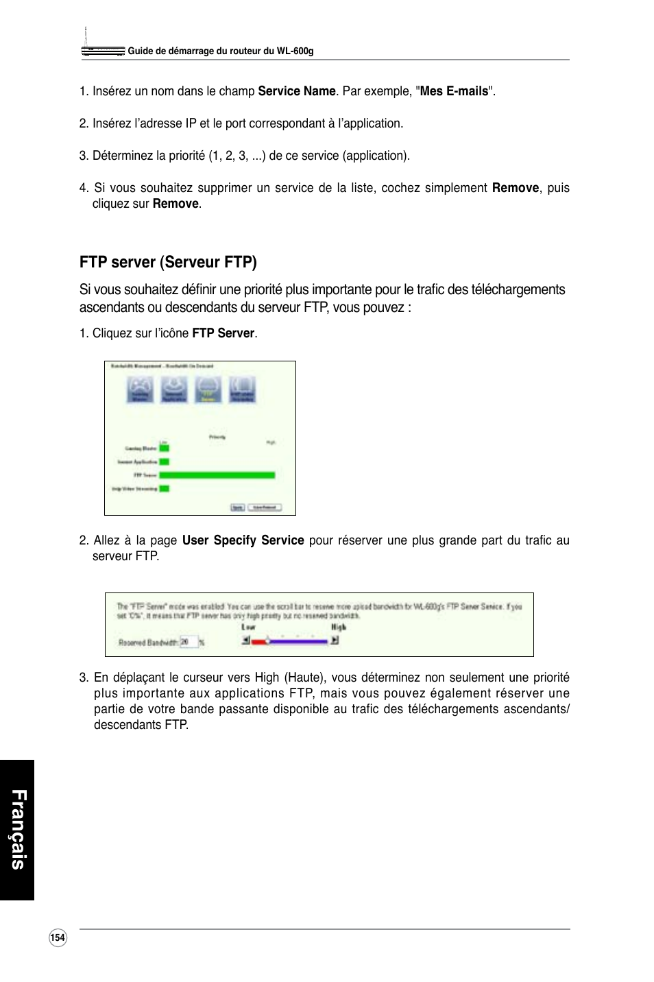 Français, Ftp server (serveur ftp) | Asus WL-600g User Manual | Page 155 / 417