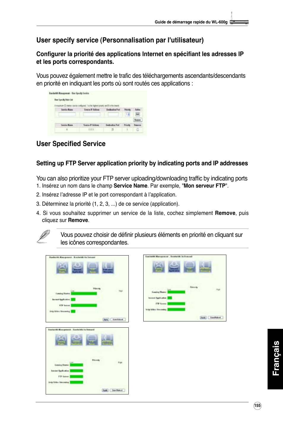 Français | Asus WL-600g User Manual | Page 156 / 417