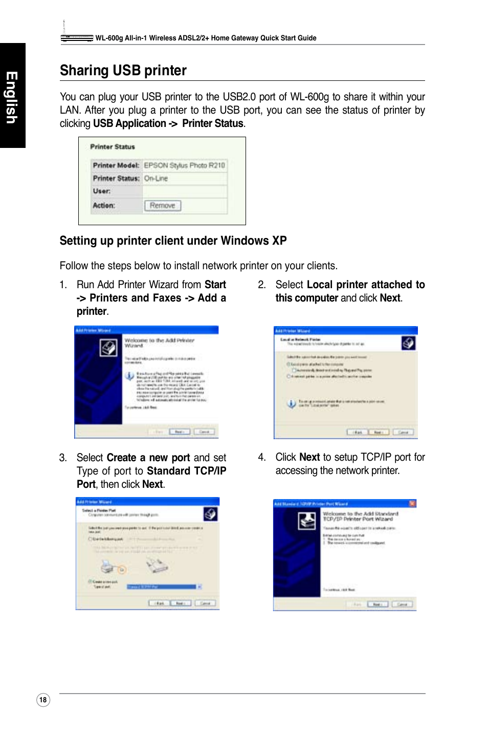 English sharing usb printer | Asus WL-600g User Manual | Page 19 / 417