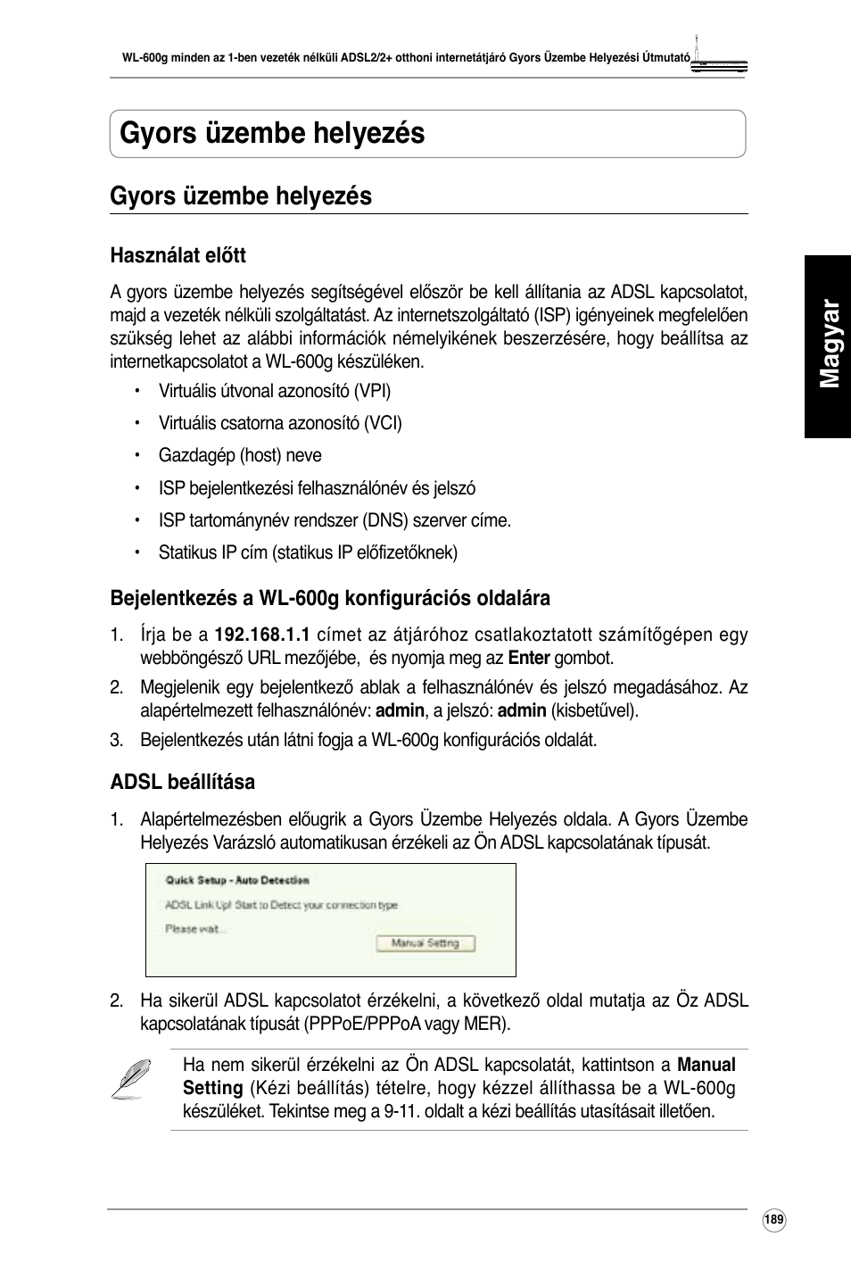 Gyors üzembe helyezés, Magyar gyors üzembe helyezés | Asus WL-600g User Manual | Page 190 / 417