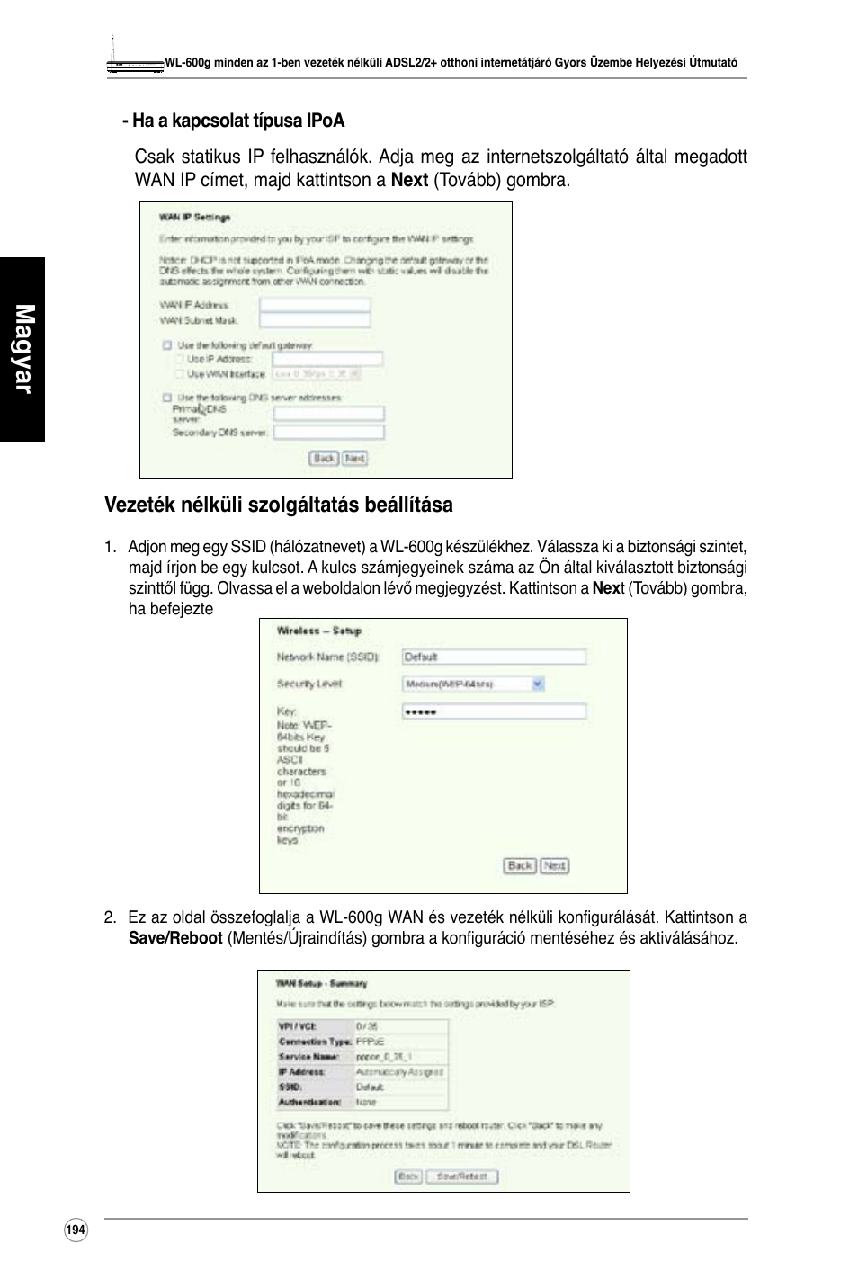 Magyar, Vezeték nélküli szolgáltatás beállítása | Asus WL-600g User Manual | Page 195 / 417