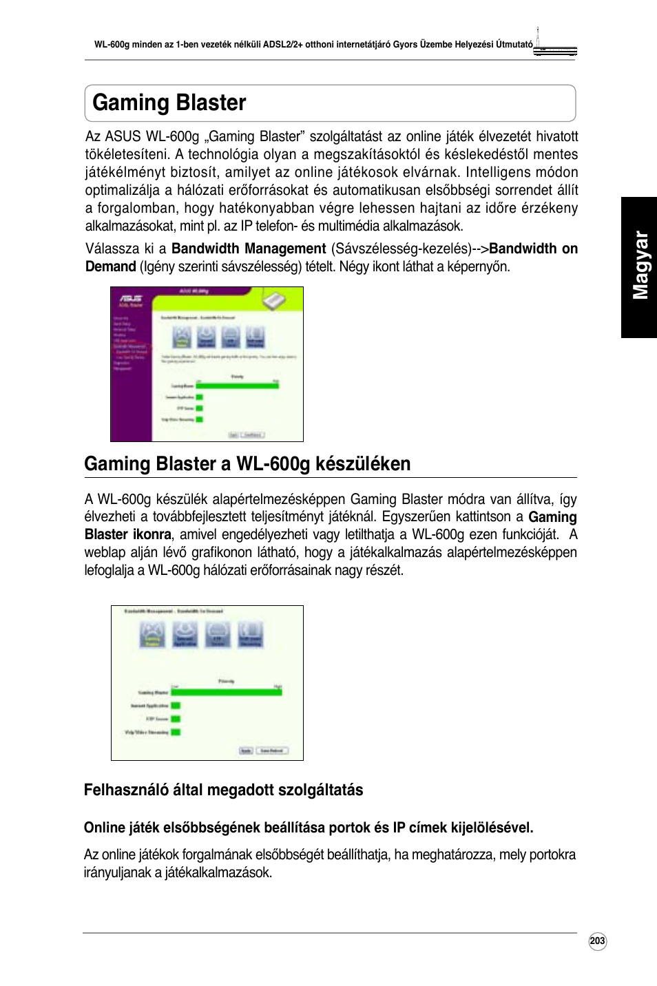 Gaming blaster, Magyar, Gaming blaster a wl-600g készüléken | Asus WL-600g User Manual | Page 204 / 417