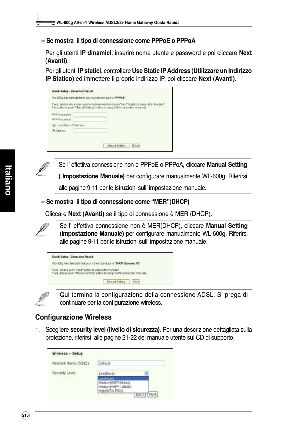 Italiano | Asus WL-600g User Manual | Page 217 / 417