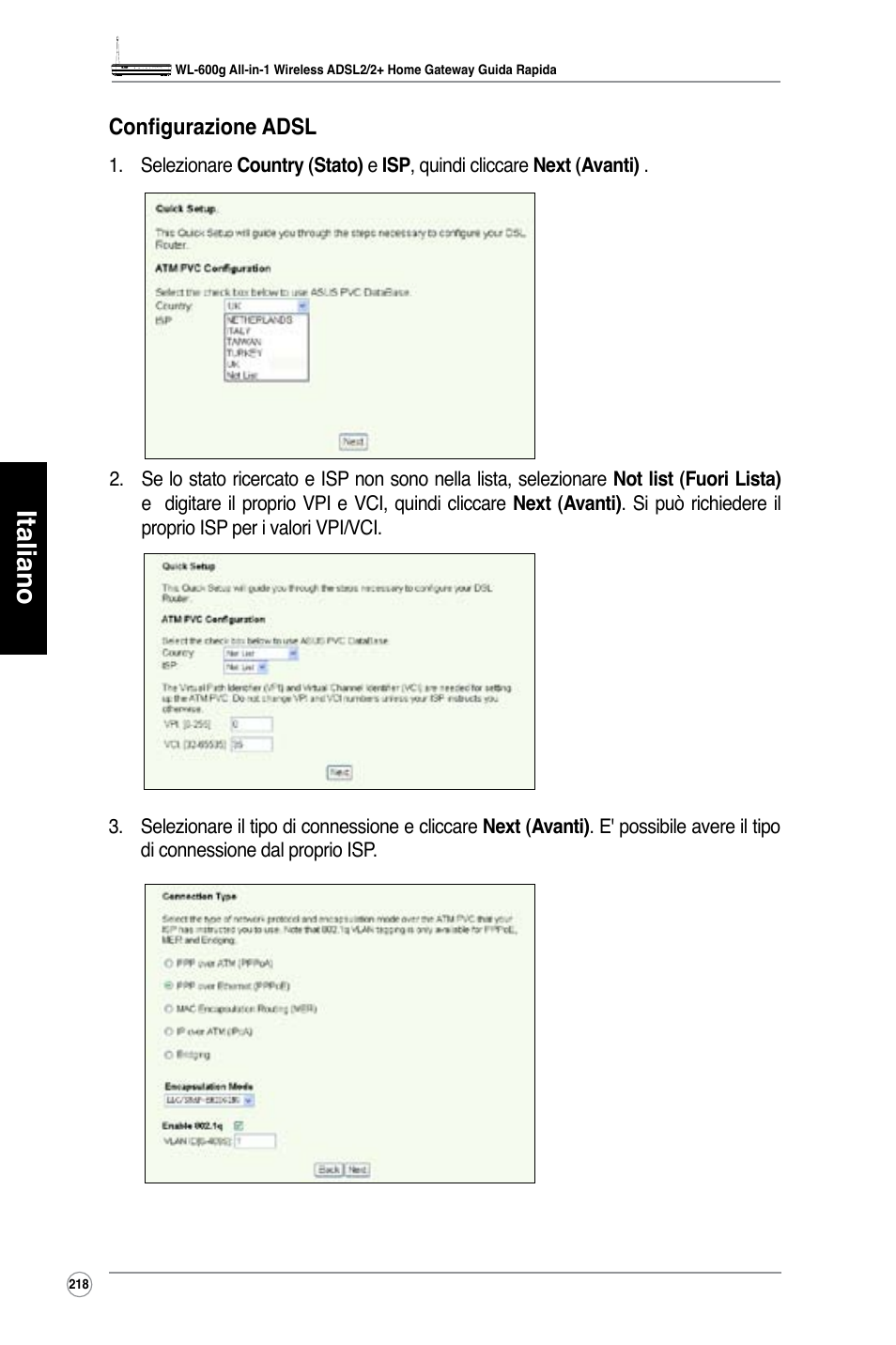 Italiano | Asus WL-600g User Manual | Page 219 / 417