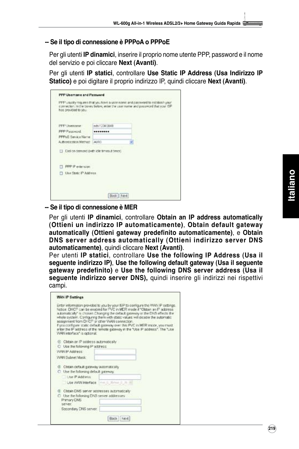 Italiano | Asus WL-600g User Manual | Page 220 / 417