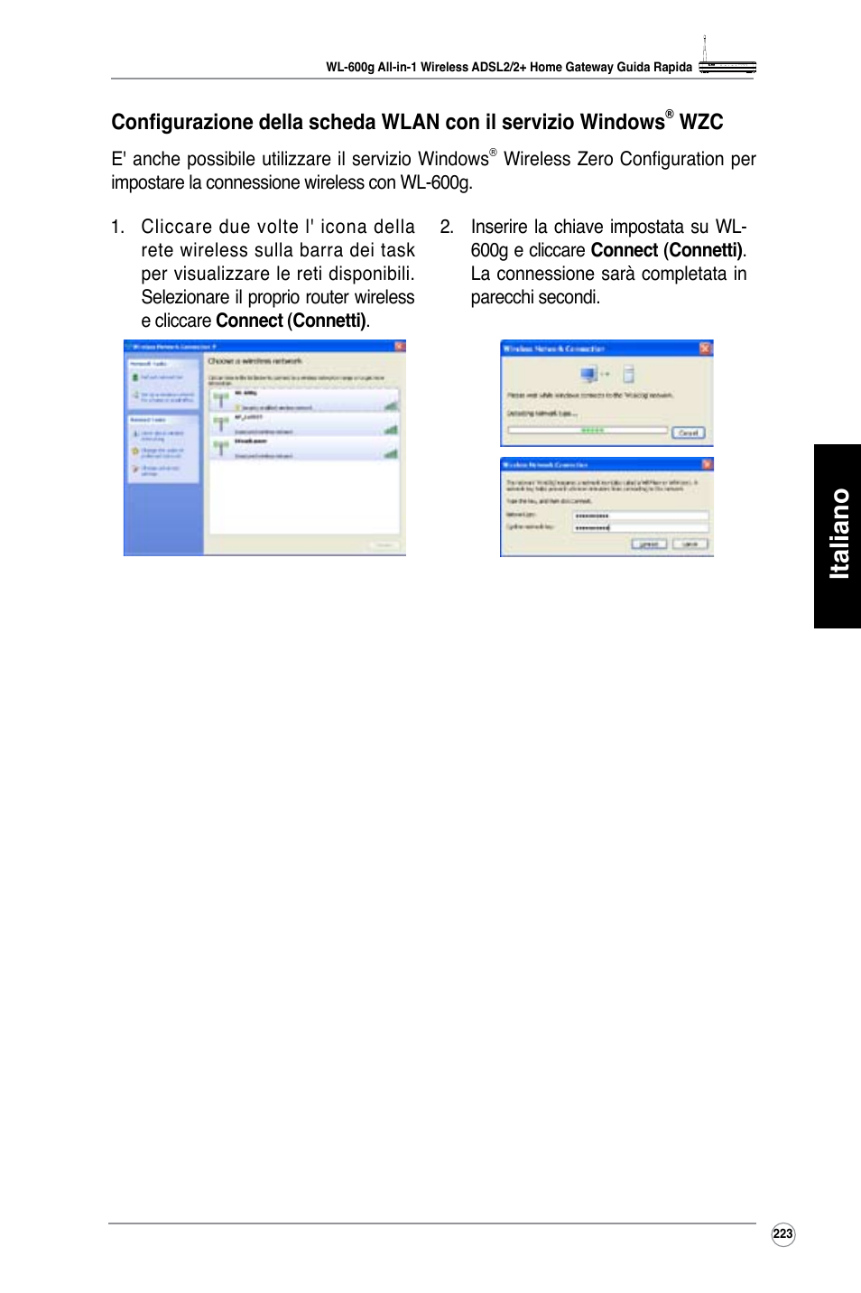 Italiano | Asus WL-600g User Manual | Page 224 / 417