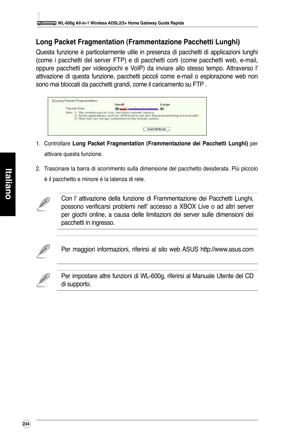 Italiano | Asus WL-600g User Manual | Page 235 / 417