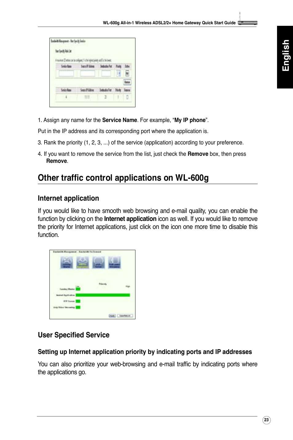 English, Other traffic control applications on wl-600g | Asus WL-600g User Manual | Page 24 / 417