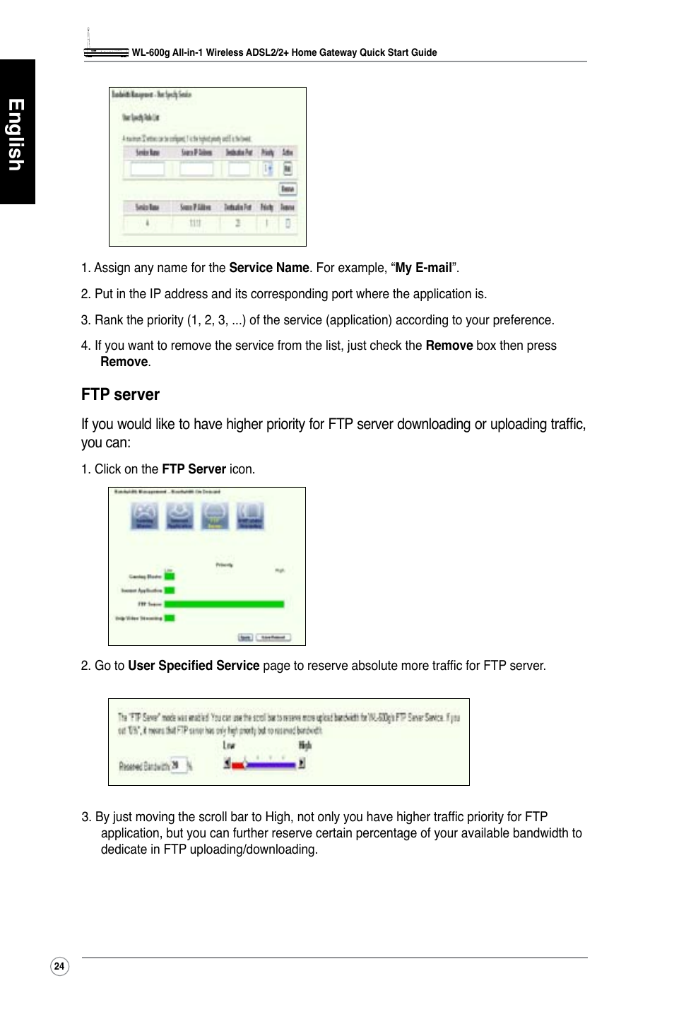 English, Ftp server | Asus WL-600g User Manual | Page 25 / 417