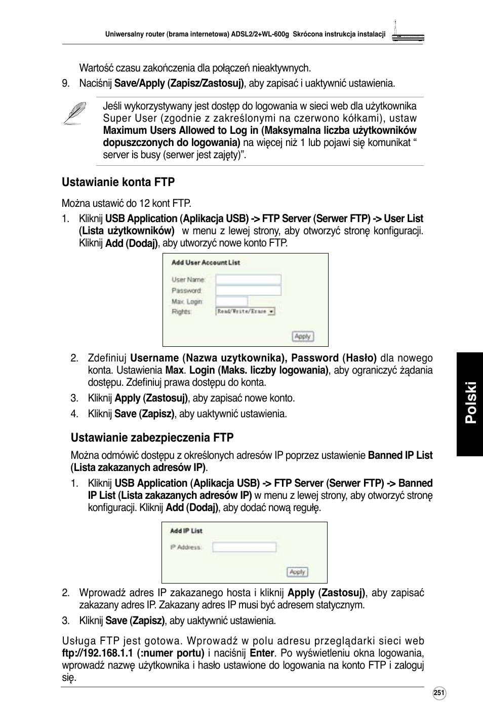 Polski | Asus WL-600g User Manual | Page 252 / 417