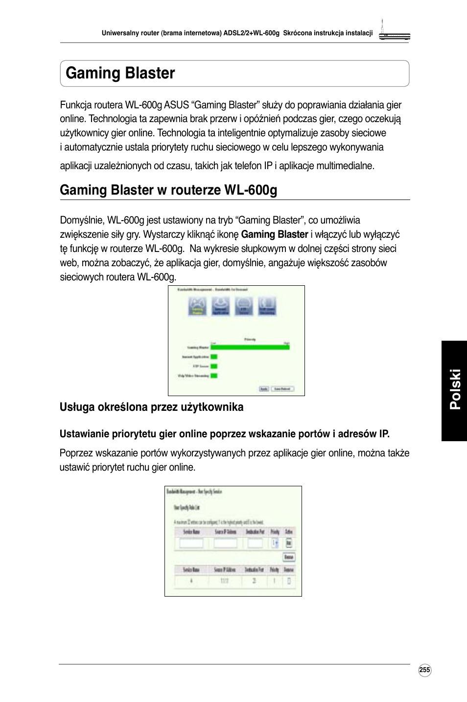 Gaming blaster, Polski, Gaming blaster w routerze wl-600g | Asus WL-600g User Manual | Page 256 / 417