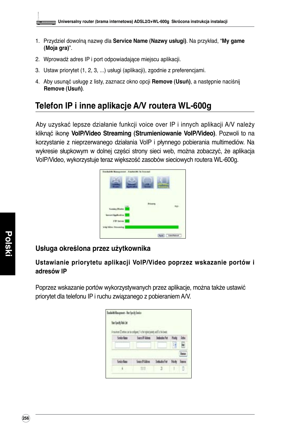 Polski, Telefon ip i inne aplikacje a/v routera wl-600g | Asus WL-600g User Manual | Page 257 / 417