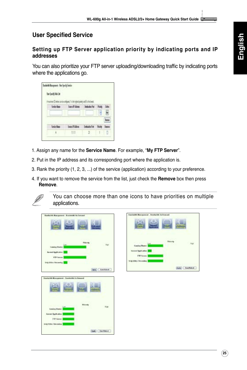 English, User specified service | Asus WL-600g User Manual | Page 26 / 417