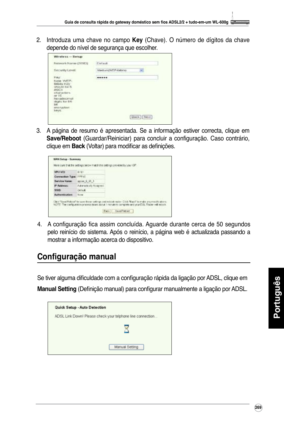 Português, Configuração manual | Asus WL-600g User Manual | Page 270 / 417