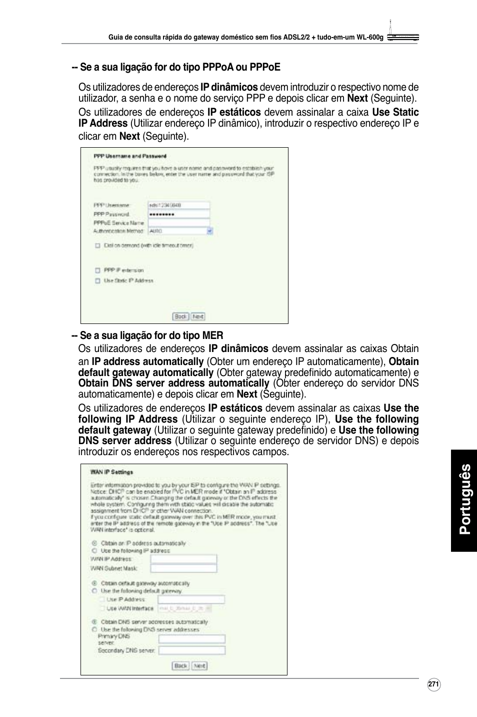 Português | Asus WL-600g User Manual | Page 272 / 417