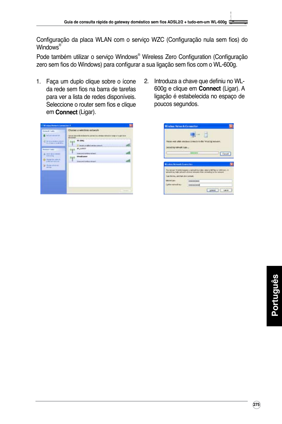 Português | Asus WL-600g User Manual | Page 276 / 417