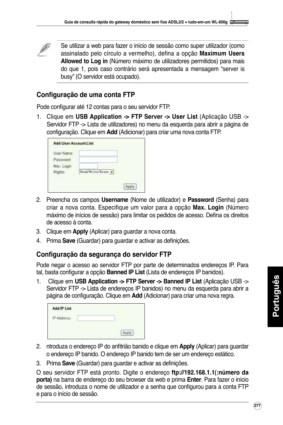 Português | Asus WL-600g User Manual | Page 278 / 417