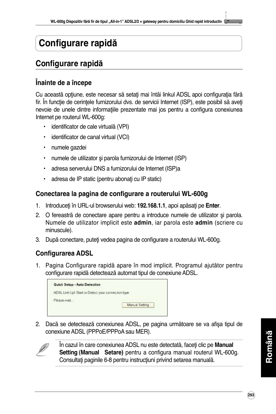 Configurare rapidă, Română configurare rapidă | Asus WL-600g User Manual | Page 294 / 417