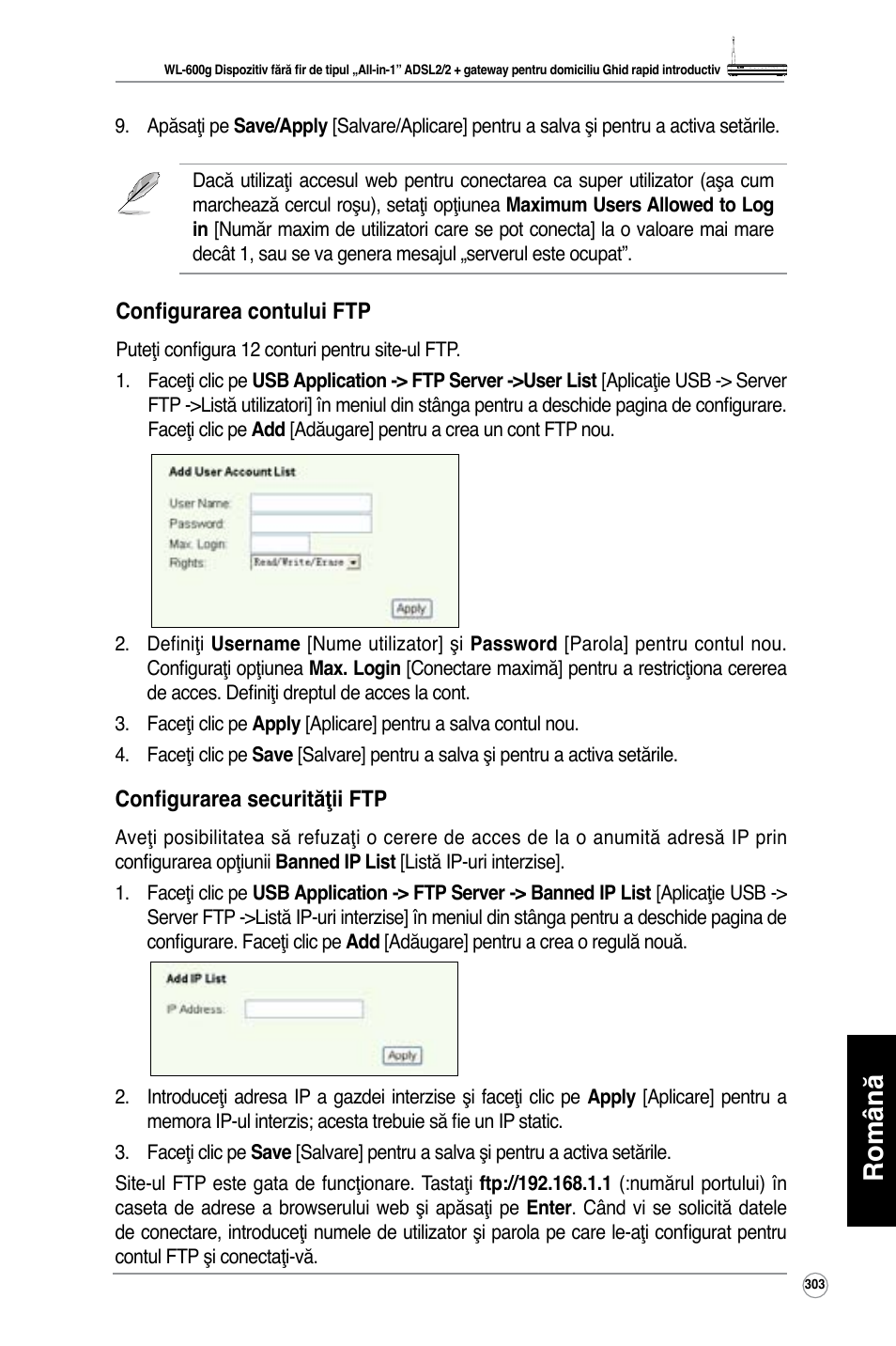 Română | Asus WL-600g User Manual | Page 304 / 417