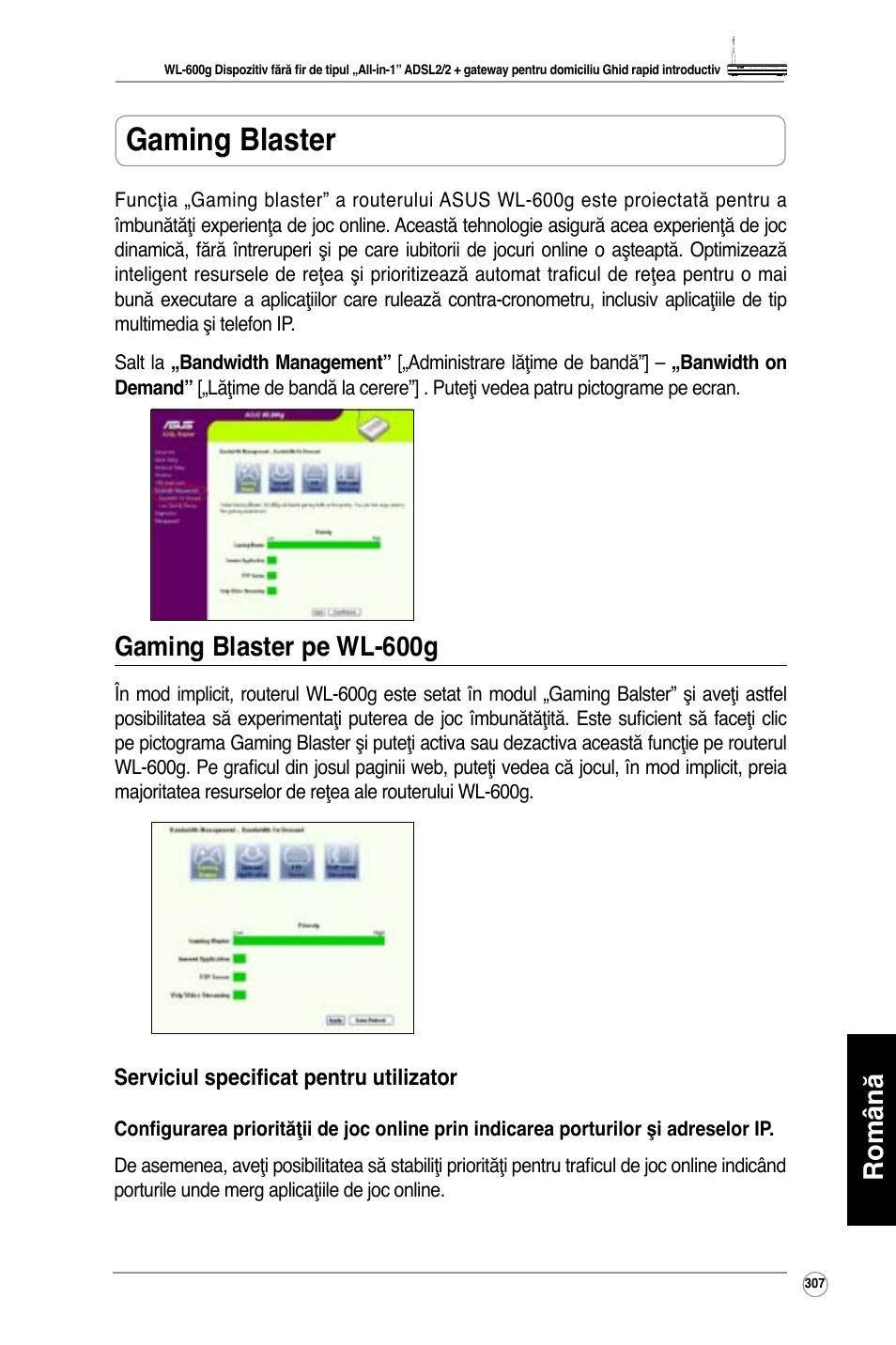 Gaming blaster, Română, Gaming blaster pe wl-600g | Asus WL-600g User Manual | Page 308 / 417