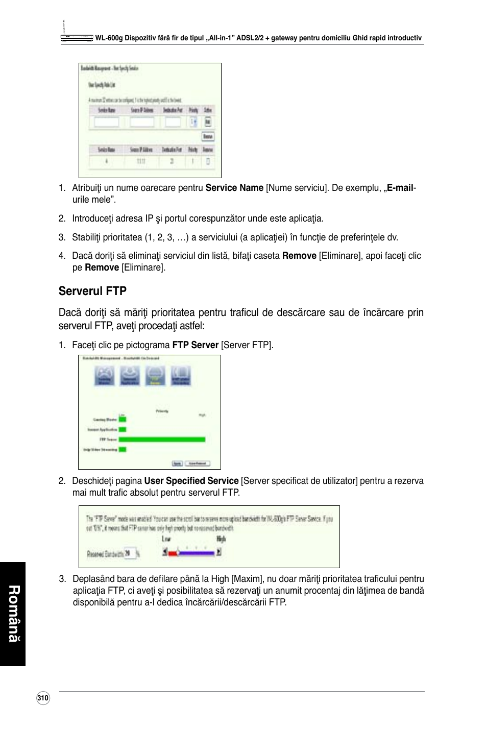 Română, Serverul ftp | Asus WL-600g User Manual | Page 311 / 417