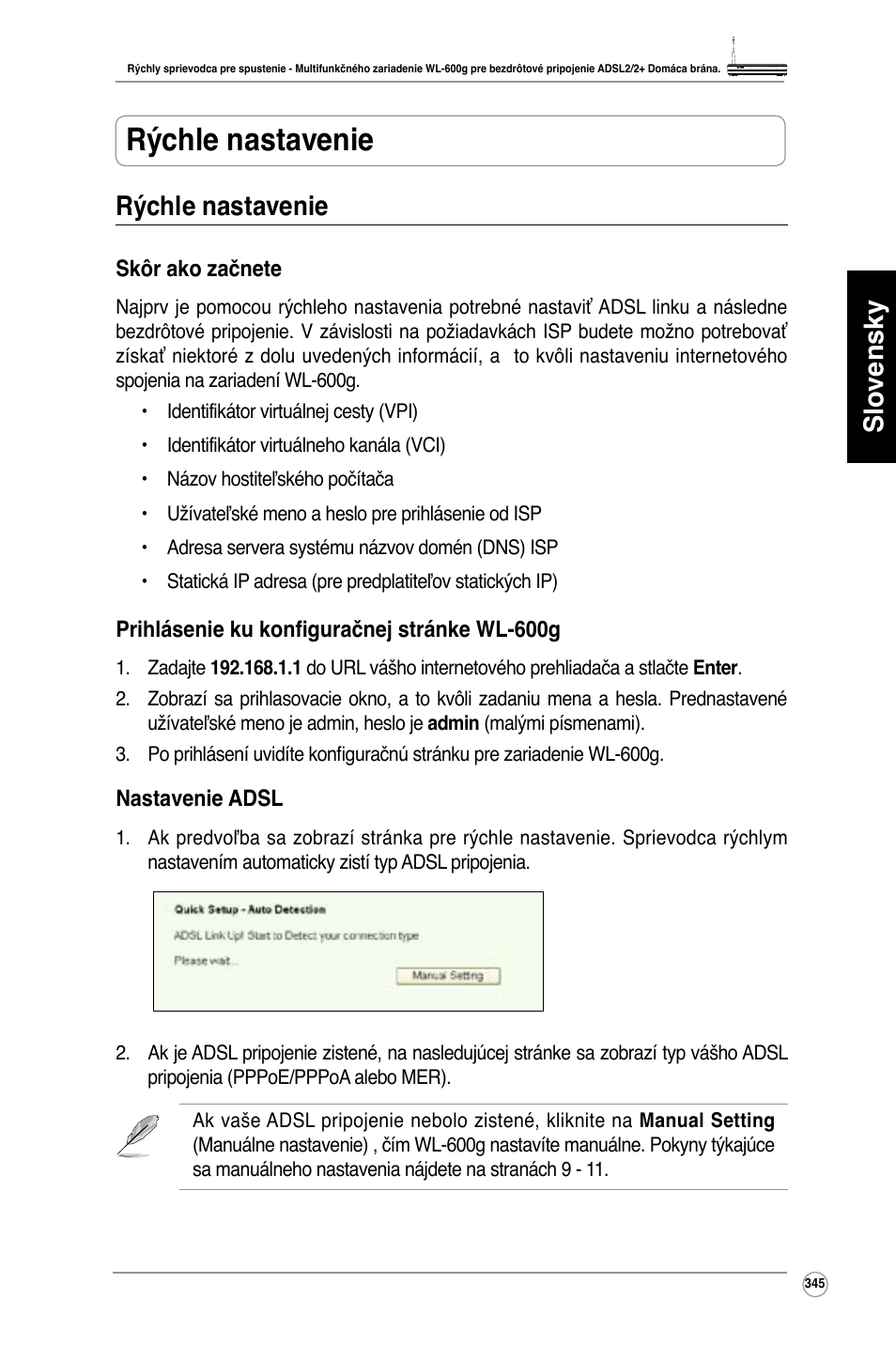 Rýchle nastavenie, Slovensky rýchle nastavenie | Asus WL-600g User Manual | Page 346 / 417