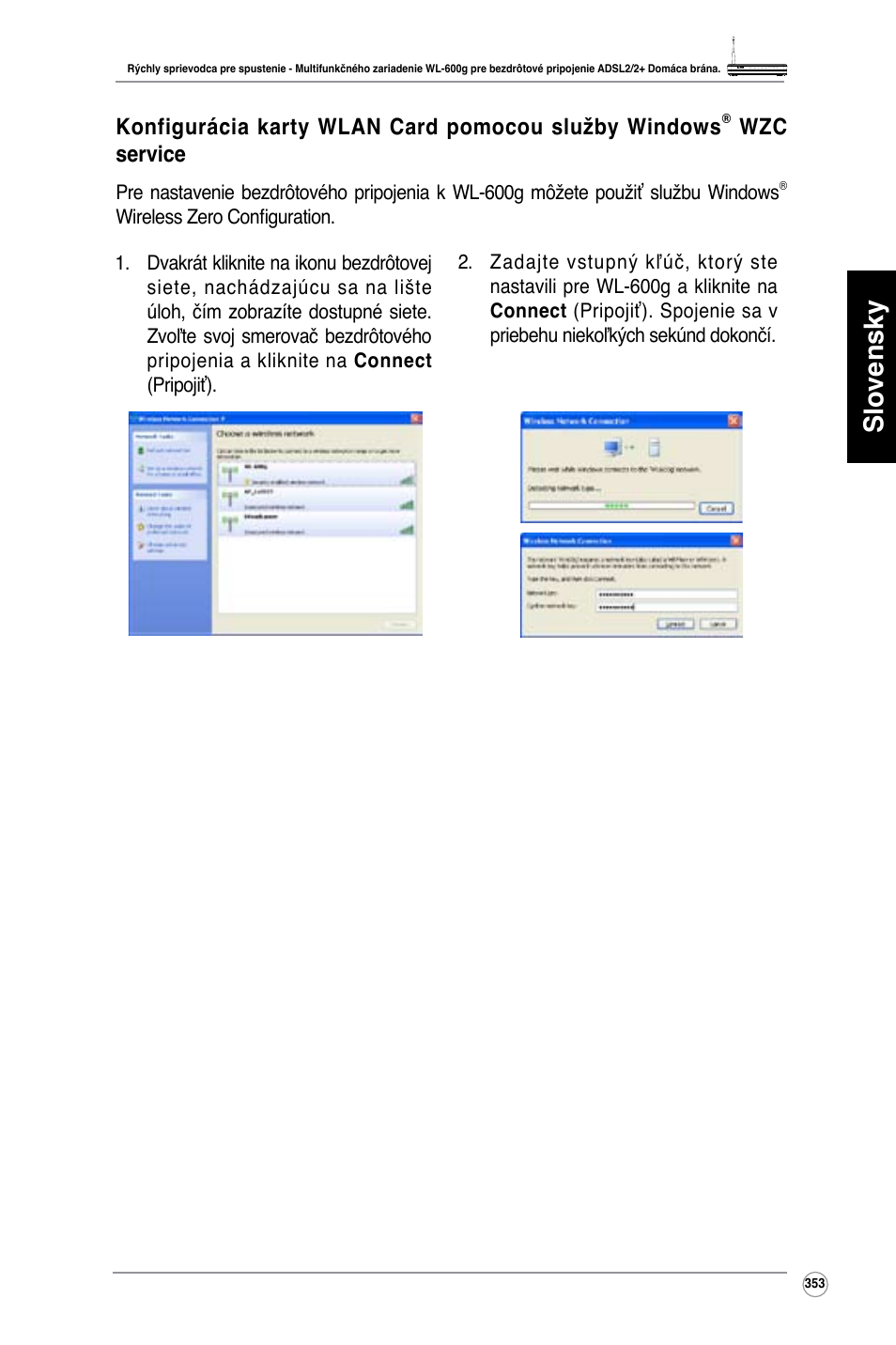 Slovensky, Wzc service | Asus WL-600g User Manual | Page 354 / 417