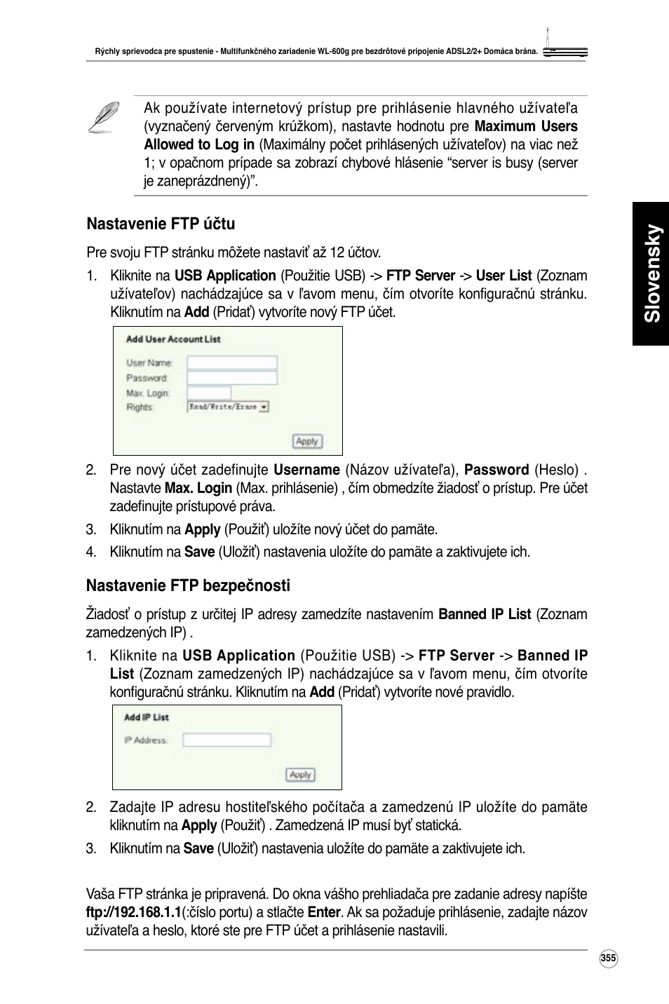 Slovensky | Asus WL-600g User Manual | Page 356 / 417