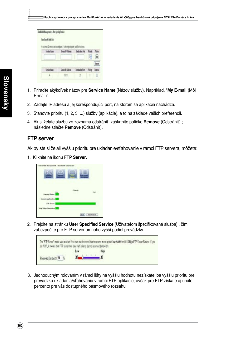 Slovensky, Ftp server | Asus WL-600g User Manual | Page 363 / 417