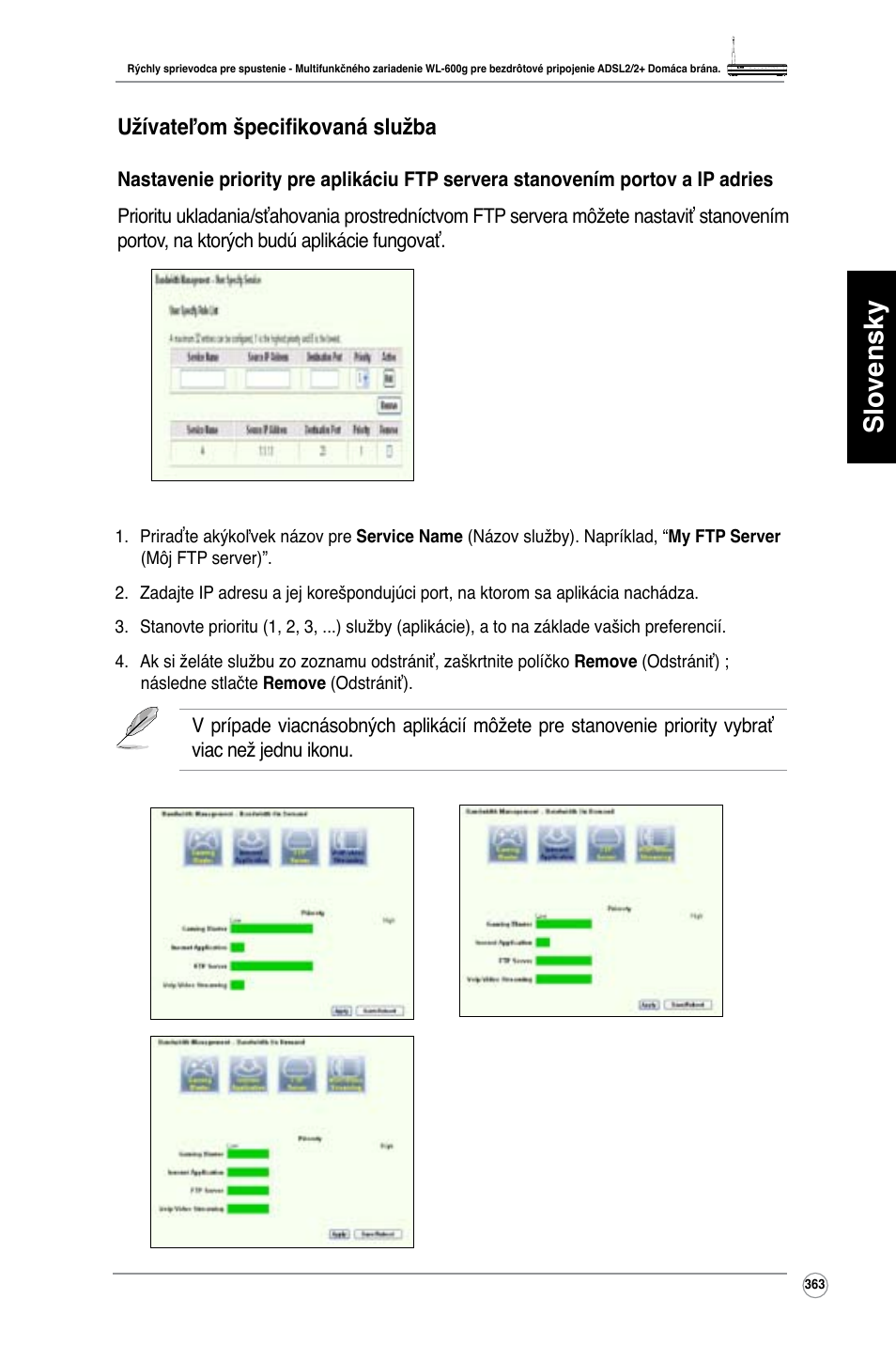 Slovensky, Užívateľom špecifikovaná služba | Asus WL-600g User Manual | Page 364 / 417