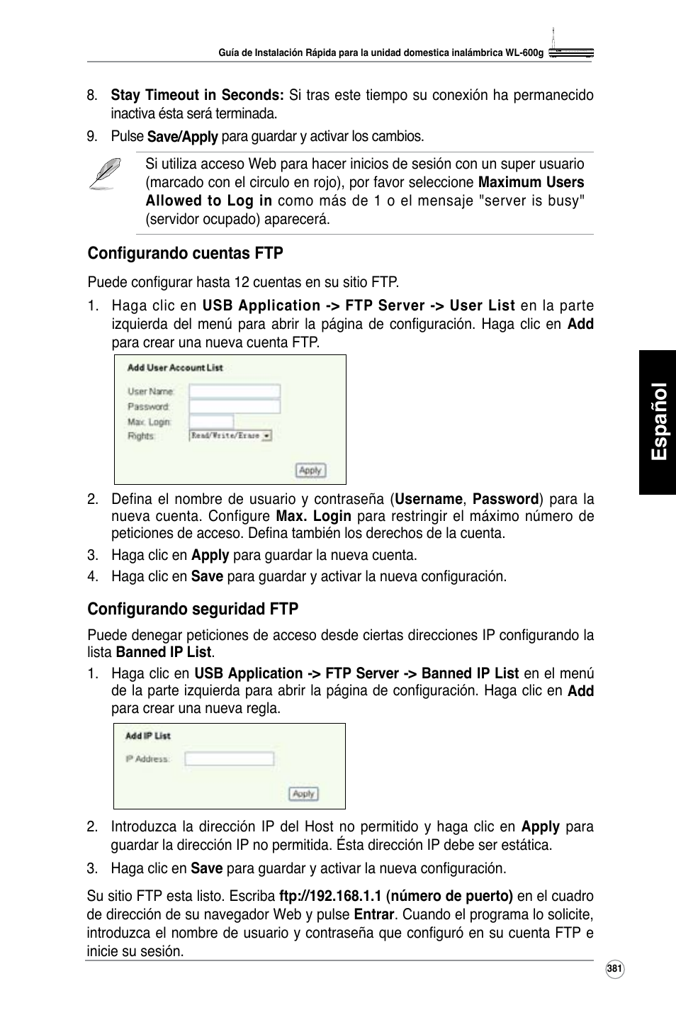 Español | Asus WL-600g User Manual | Page 382 / 417