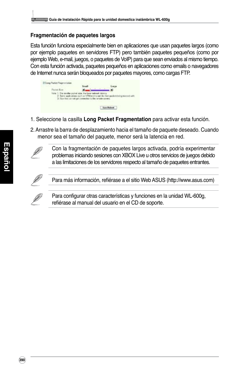 Español | Asus WL-600g User Manual | Page 391 / 417