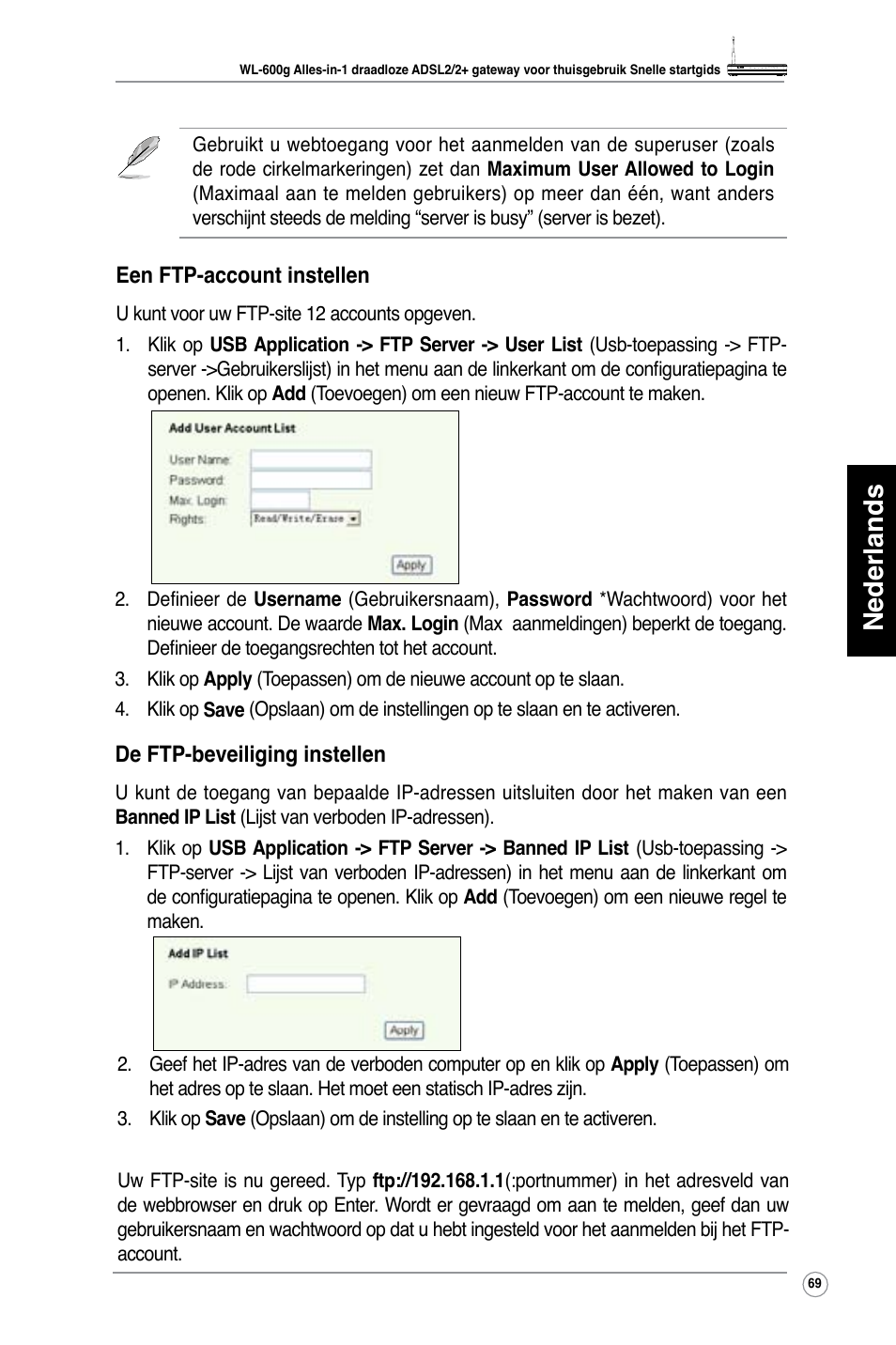 Nederlands | Asus WL-600g User Manual | Page 70 / 417