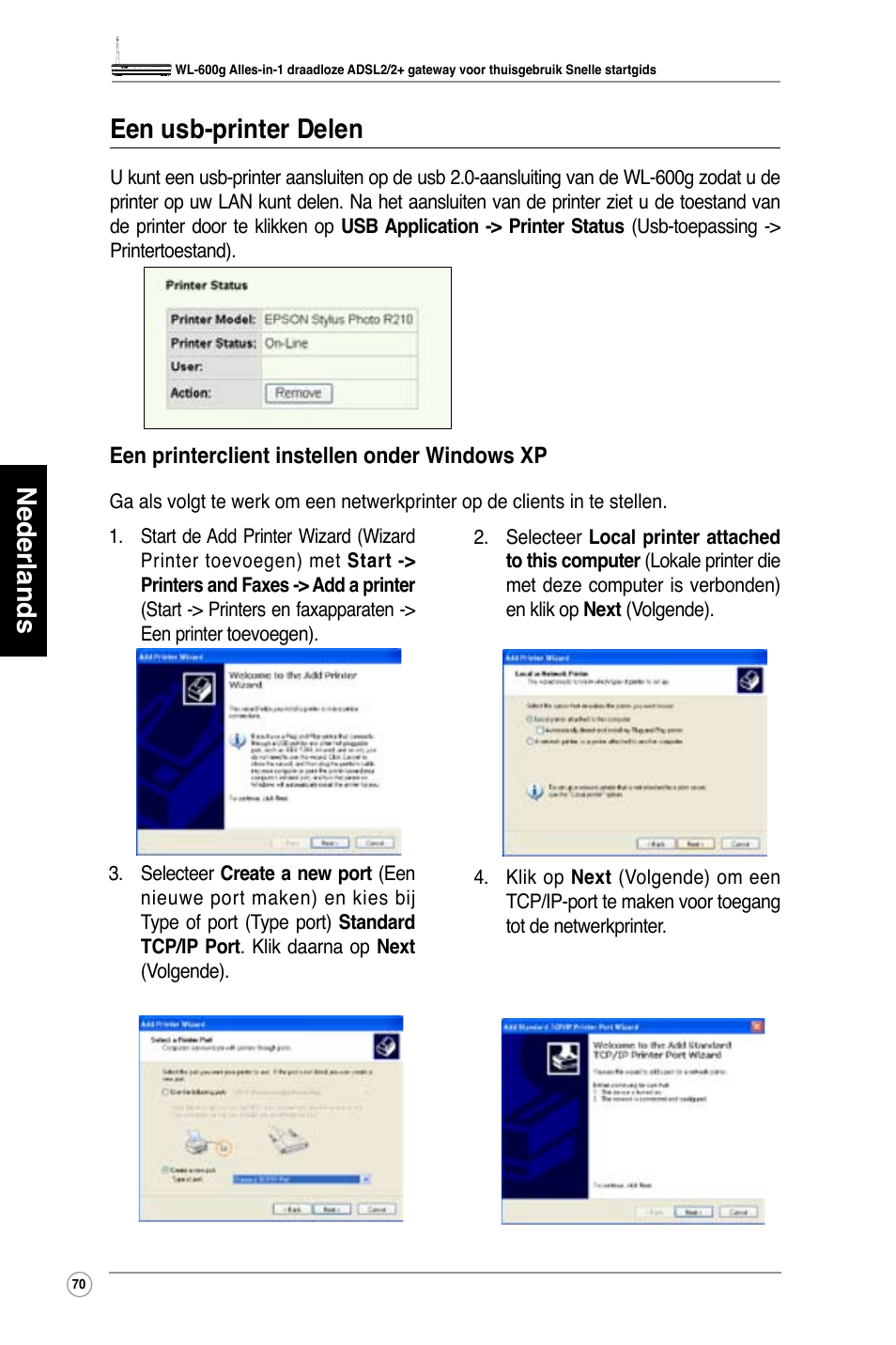 Nederlands een usb-printer delen | Asus WL-600g User Manual | Page 71 / 417