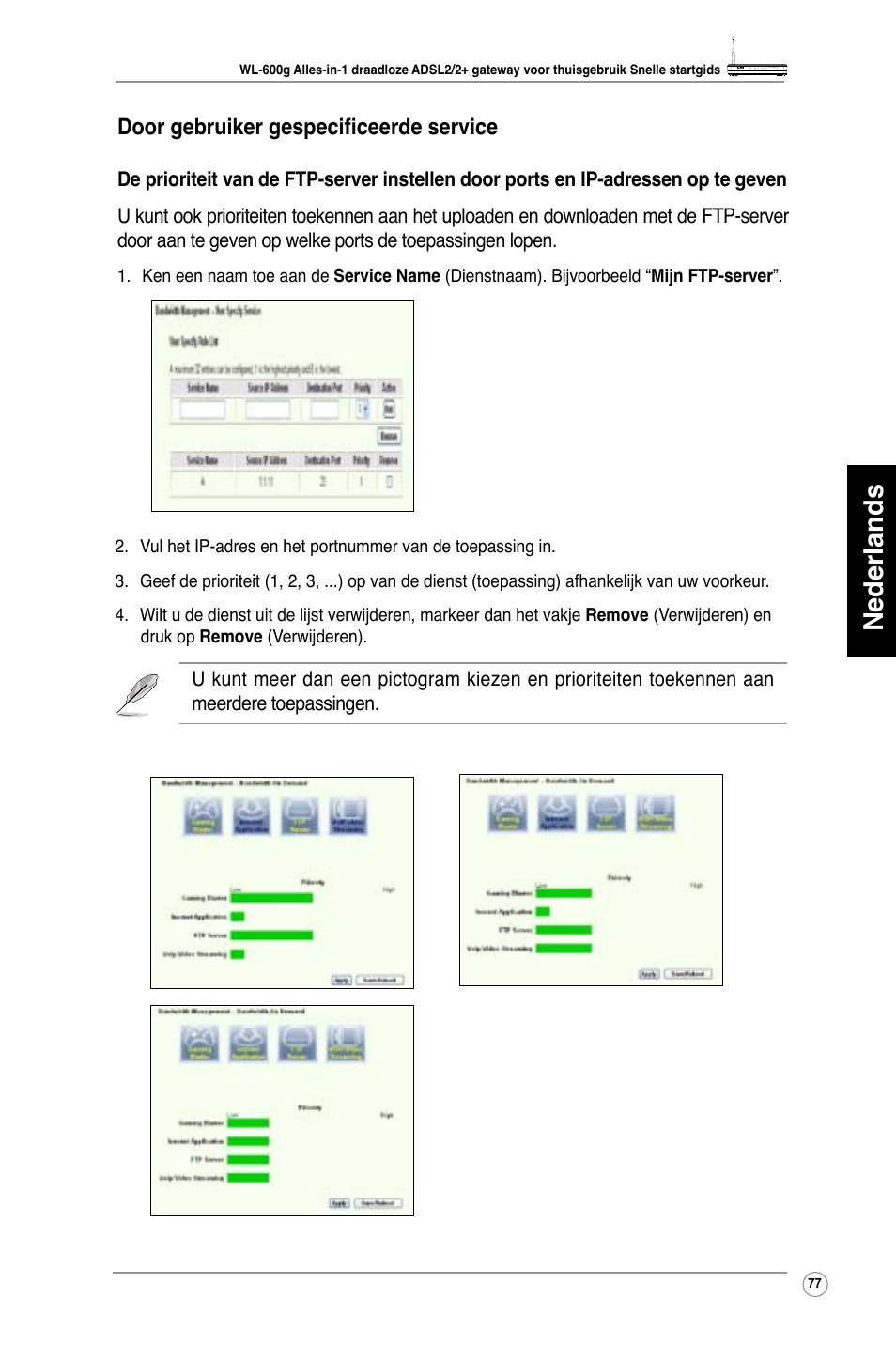 Nederlands, Door gebruiker gespecificeerde service | Asus WL-600g User Manual | Page 78 / 417